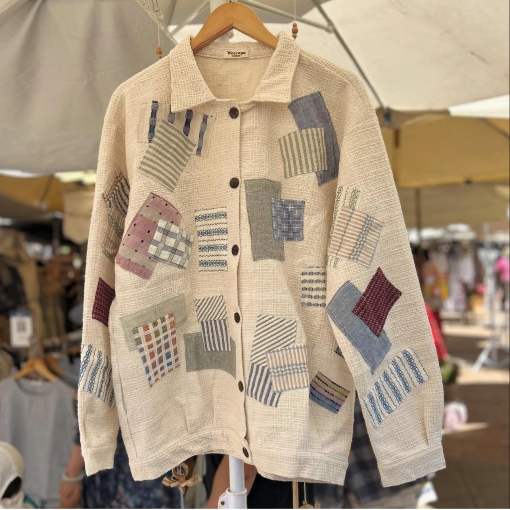 New Patchwork Cotton Jacket Handmade Chiang Mai Thailand Unisex Oversized